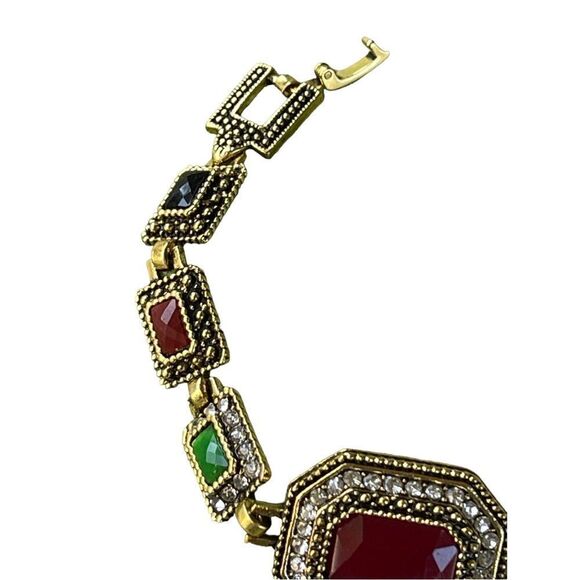 Costume jewelry colorful rectangular shape design gold tone  bracelet - Picture 4 of 10